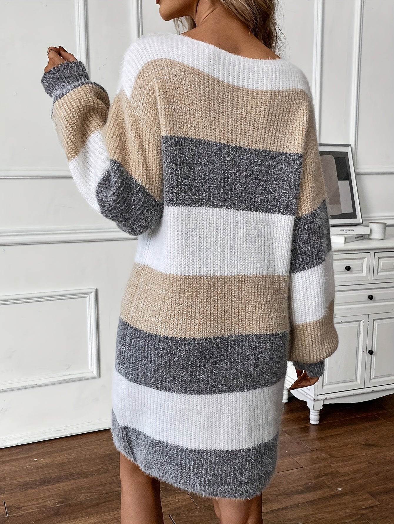 Knitted Dress with Fleece Effect