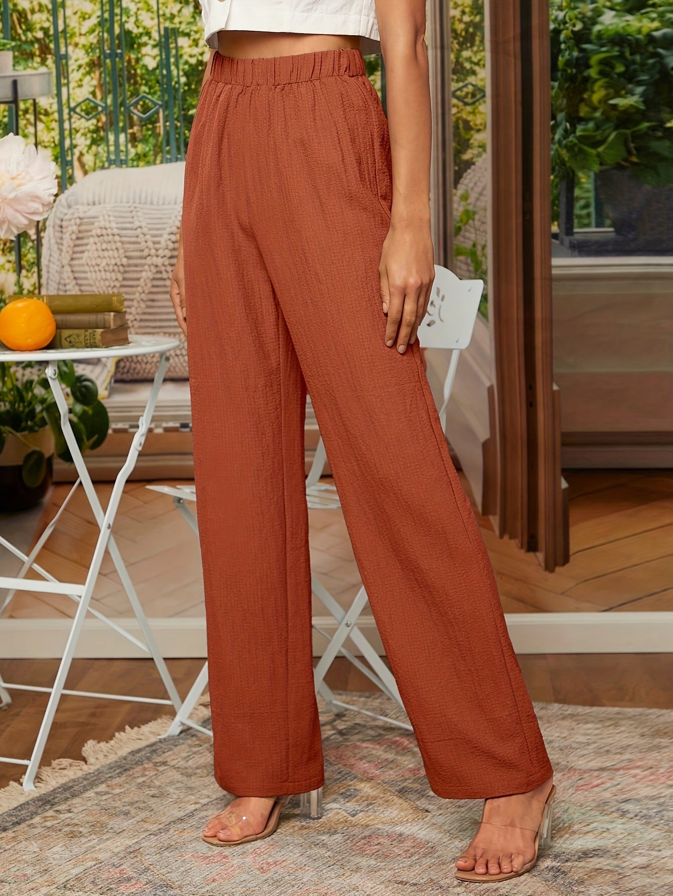 Elastic Waist Straight Leg Pants